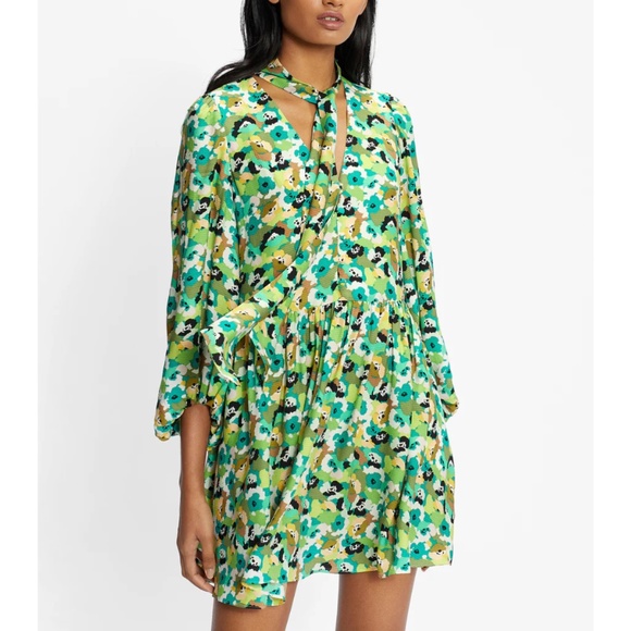 NWT Ted Baker IIva Full Skirted Mini Dress Bright Green Floral Size 3 US 8/10 - Picture 2 of 11